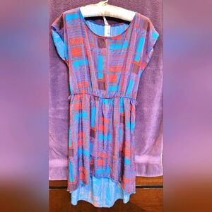 Vibrant blue and orange short sleeve dress